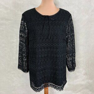 Talbots Black Long Sleeve Lace Bow Blouse NWT XL